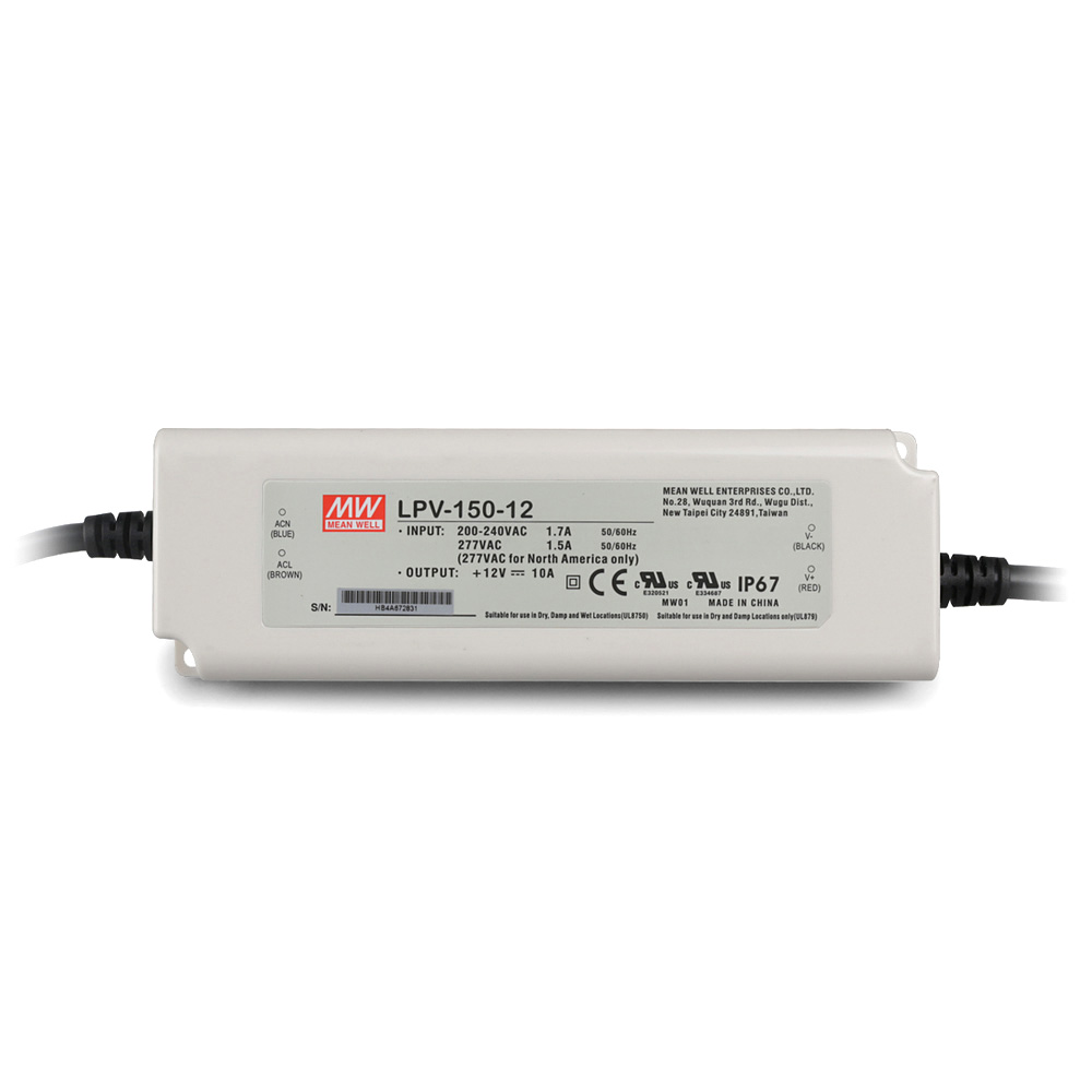 LPV-150-12 120Watt AC110V Input Voltage Mean Well High-Efficacy Waterproof DC12V UL-Listed LED Display Lighting Power Supply
